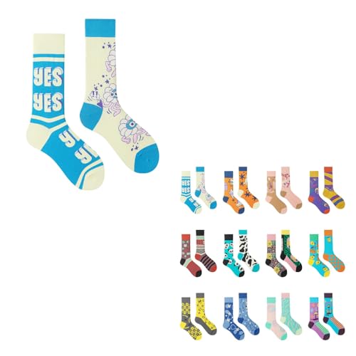 Repaly Womens Aesthetic Socks, Cute Cozy Crew Socks, Casual Athletic Hiking Socks(Light blue,5 pairs)