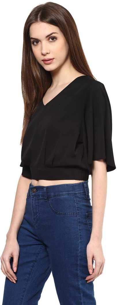 Oriex Casual Batwing Sleeve Solid Women Back Button Top (12-13 Years, Black) 1