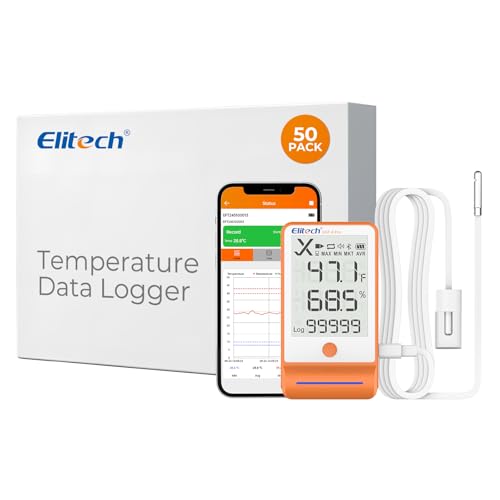 Image of Elitech 50Pack GSP-6G Bluetooth Temperature Humidity Data Logger for Fridge | Vaccine Pharmacy Cold Chain & Refrigerator, 100000 Points, Shadow Data, PDF /CSV Export, DDL Calibration Cert, MAX MIN AVR MKT