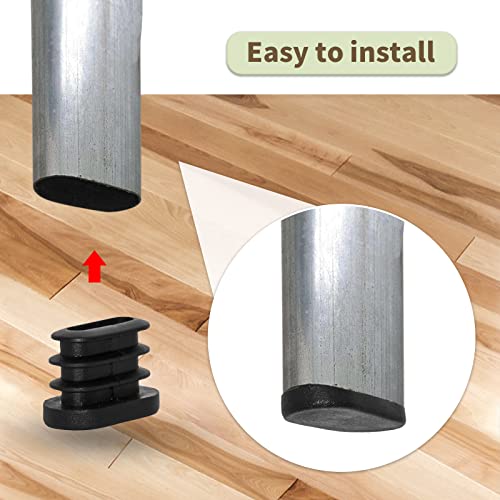Image of Flyshop 12 x 23 mm, 1 /2 inch x 15 /16 inch OD Black Durable Plastic Plugs Tubing End Caps Oval Chair Glide Inserts 8 Pack