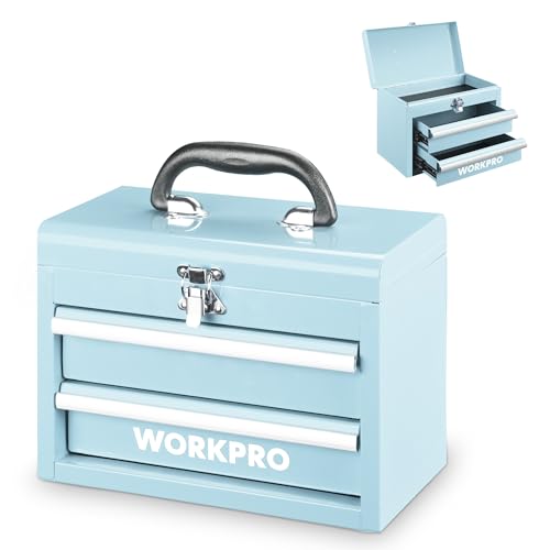 WORKPRO Portable Mini Metal Tool Box with 2 Drawers