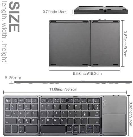 Bluetooth Foldable Keyboard, Slim and Compact Energy-saving Wireless Keyboard with Touchpad for Apple MacBook/iMac/MacBook Pro/Air/Mac OS/Windows/Android/iPadOS 13.1 or Later