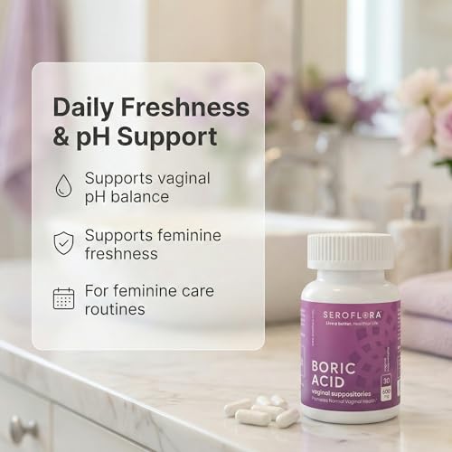 Image of Seroflora Boric Acid Vaginal Suppositories for Women, for Vaginal Odor, 30 Count, 600mg. Made in the USA