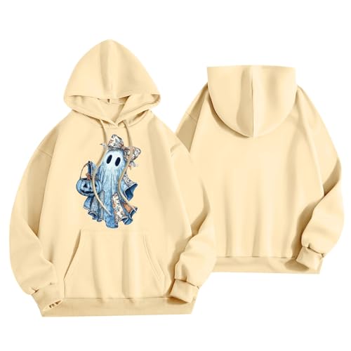 Halloween Hoodies for Women 2025 Fall Fashion Long Sleeve Cute Ghost Graphic Lightweight Hoodie with Pockets