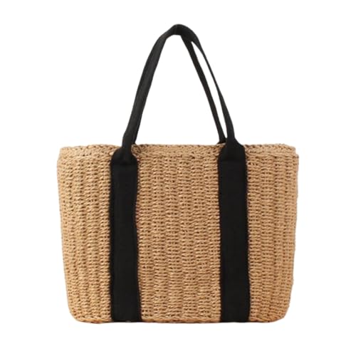 Sac fourre-tout en paille beige à grande capacité tissée avec poignée