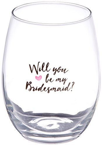 Kate Aspen Will You Be My Bridesmaid Pink Heart Stemless Wine Glass (Set of 4) 15 Oz.