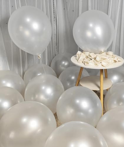 Image of 90 Pack White Pearl Balloons 18 inch Pearl White Latex Party Balloon Bulk for Various Party Events Decorations