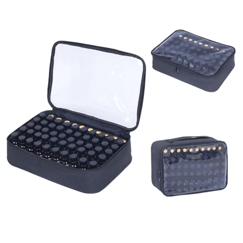 Essential Oils Carrying Case Holds 60 Grids for 1-3ML Roller Bottles 5ml, 10ml, 15ml Bottles Storage Organizer Bag Transparent, Essential Oil Bag with Detachable Sponge Pad Black