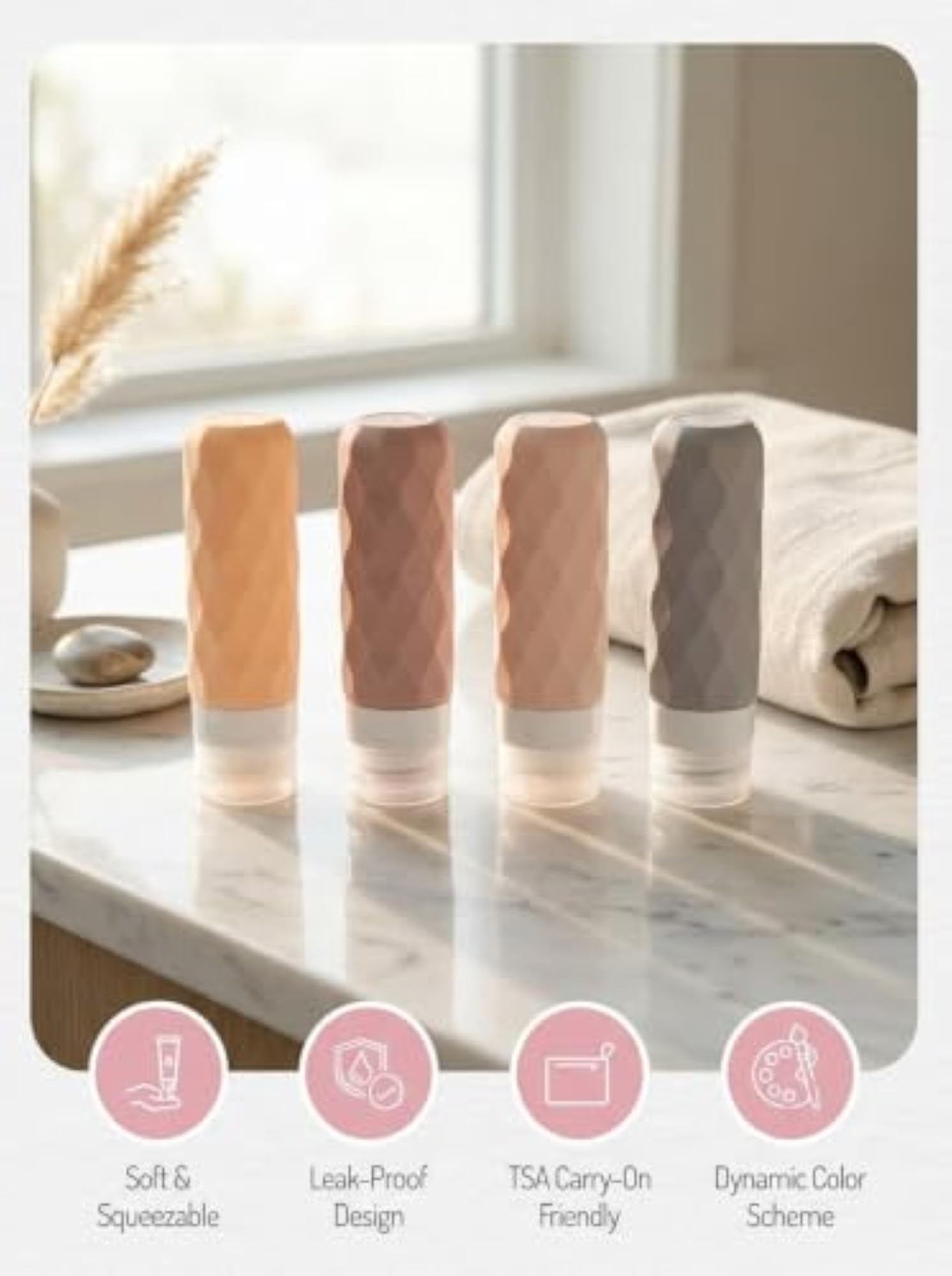 Hexa Silicone Travel Bottle Set with Transparent Pouch