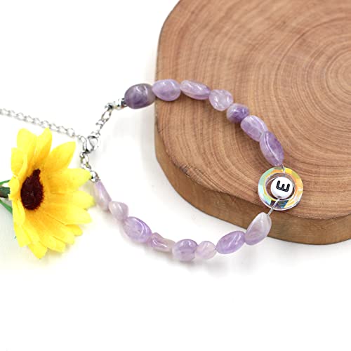 Image of Uloveido Purple Natural Stone and Austrian Crystal Letter Bracelet, Personalized Initial Jewelry for Women A-Z 26 Letters
