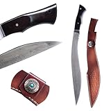 SHEN GUANG LONG Real Handmade Katana Sword – Japanese Samurai Sword, Damascus Pattern Steel, Full Tang, Sharp Blade, Black Ebony Handle, Functional Martial Arts Sword for Training or Display