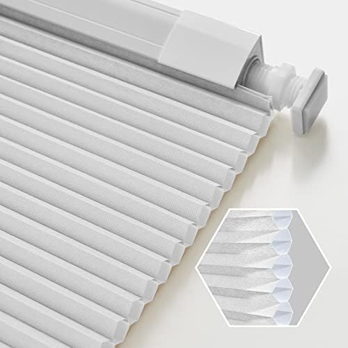 Pasoun Cordless Cellular Shades Light Filtering, Custom Cut to Size No Tools No Drill Cellular Blinds for Windows, Tools-Free Noise Cancelling Thermal Insulated Pleated Window Shade, Snow White Blind