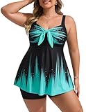 Hanna Nikole Tankini with Shorts Tummy Control Swimsuit for Plus Size Women Blue Green Gradient 20