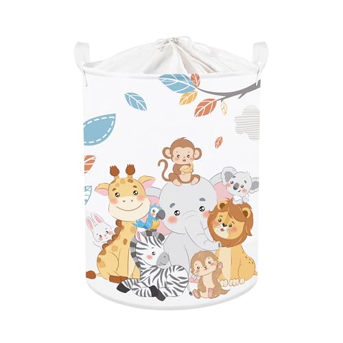 Clastyle Cesta Ropa Sucia Animal Bosque Simples para Niños Chico Chica Cesto Almacenaje Juguetes Plegable para Habitación Infantil, Elefante Jirafa, 36x45 cm