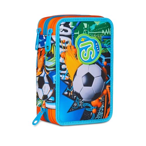 SJ GANG STYLE JAM GANG Astuccio Scuola 3 Zip, Multicolore, Portapenne Triplo Scomparto Completo Di Penne, Matite, Colori, Accessori Zaino, Scuola Elementare, Bambino