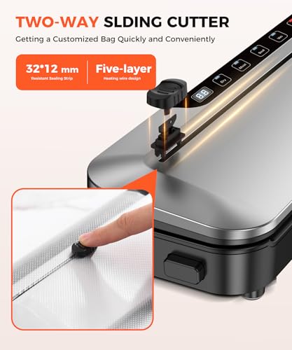 MZROT 75KPa Food Vacuum Sealer,Light 6-in-1 Dry/Moist Modes with Digital Timer,Ft cu Built-in Cutter, Compact Design, Large Includes 10 Bags (Sliver) 14.8 #4