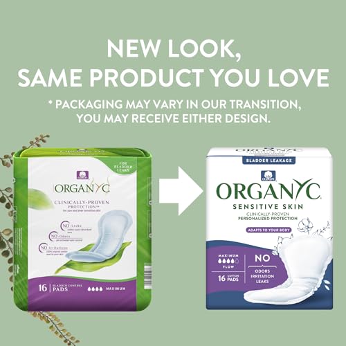 Image of Organyc 100% Organic Cotton Incontinence Pads for Bladder Leaks, FSA /HSA Eligible, Maximum Flow, 16 Count (Pack of 2)