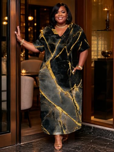 Image of SUZONANA Plus Size Dresses for Curvy Women African Print American Dress Summer Outfits Casual Loose with Pocket