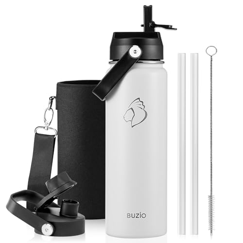Image of BUZIO 24 oz Insulated Stainless Steel Water Bottle with Straw & Spout Lids