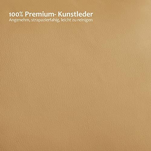 Bild 6 - M MCombo Massagesessel mit Hocker, 360° drehbarer Relaxsessel mit Liegefunktion, moderner TV-Sessel Fernsehsessel mit Seitentasche für Wohnzimmer, Kunstleder, 9068 (Gelbbeige)