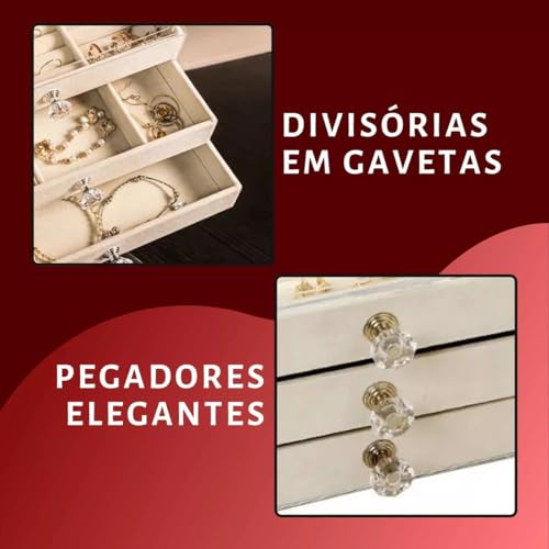Porta Joias Caixa Organizadora Luxo para Jóias de Acrílico com 3 Gavetas, Organizer suas Bijuterias,