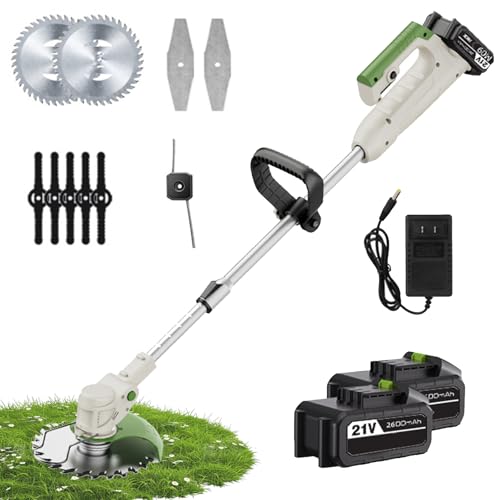 Cortabordes Inalámbrico – Desbrozadora Eléctrica Telescópica con 2×2600mAh Baterías, 3 Tipos de Cuchillas, Recortadora Ligera for Jardines, Cuidado del Césped & Poda de Malas Hierbas