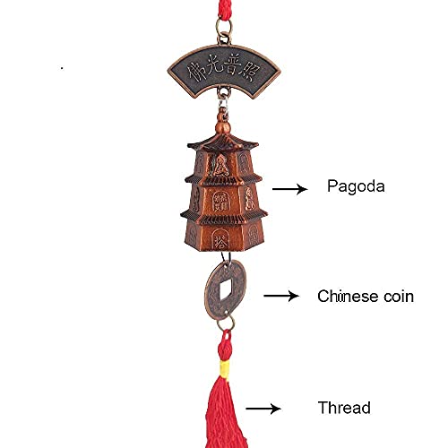 Image of Metal Car Mirror Hanging Tower Coin Bell Car Accessories Interior Decoration Hanging Home Wall Decor Items, Gold, Silver