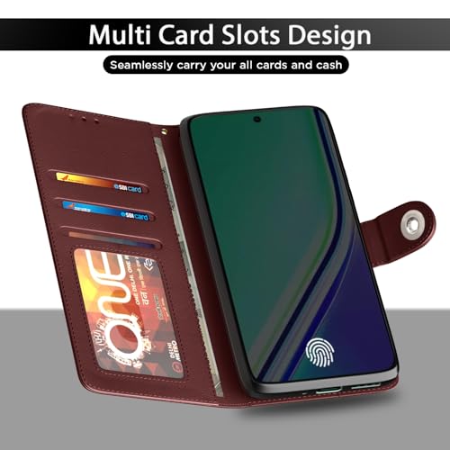 Image of Pikkme Flip Cover for Realme 14 Pro Plus 5G Leather Finish | Inside TPU with Card Pockets | Wallet Stand and Shock Proof | Complete Protection Button Flip Case(Brown)
