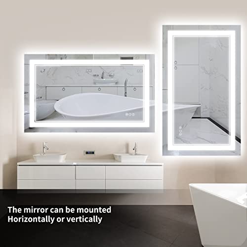 44 x 30 Inch LED Bathroom Mirror, Front Light and Backlit Lighted Vanity Mirror, Anti-Fog, Dimmable Memory, Shatterproof, Wall-Mounted