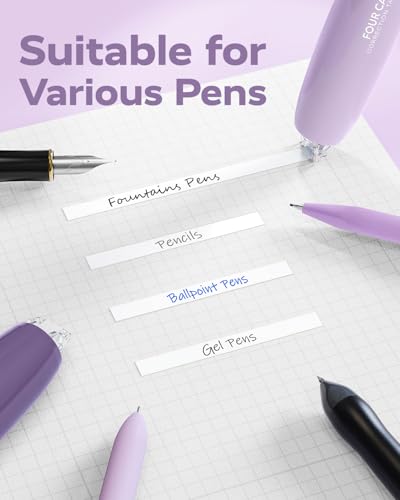 Four Candies Nachfüllbares Korrekturband, 4 Stück + 4 Nachfüllpackungen, einziehbar & einfach zu bedienen. Für sofortige, saubere Korrekturen in Schule und Büro. Glattes weißes Korrekturband in Lila