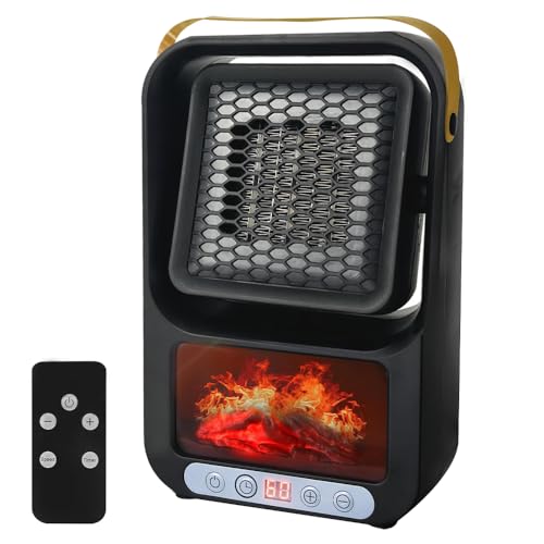 Rppiup Mini Electric Heater, PTC Energy Efficient Electric Fireplace, Portable 2 Wind Modes 800w Electric Fires Free Standing with 15-32°C Variable Thermostat, Remote, Led Display & Timer for Indoor