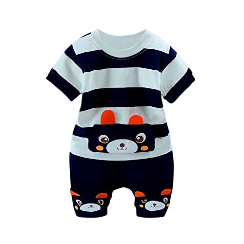 Image of Bold N Elegant Kids Cartoon Stripe Print Cotton Cute Half Sleeve T-shirt and Shorts Clothing Set for Infant Toddler Baby Boy Girl