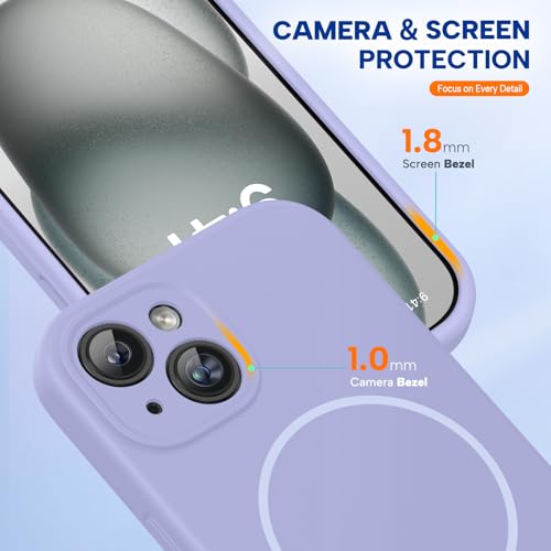 Image of Miracase Magnetic for iPhone 15 Plus Case, [Soft Anti-Scratch Microfiber Lining], Compatible with MagSafe, Liquid Silicone Shockproof Drop Protection Phone Case for 15 Plus, Light Purple