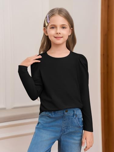 Haloumoning Girls Puff Long Sleeve T Shirts Casual Crewneck Loose Fit Tee Tops Kids Fall Clothes 5-14 Years2