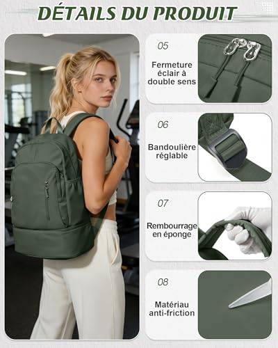 Sac à dos de sport suradar avec compartiment chaussures imperméable et pliable - 5