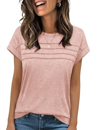 Cuptacc Tshirt Damen Sommer Basic Top Mode Für Damen Schickes Oberteil Kurz Locker Tunika Summer Klassisch Rosa S 34-36