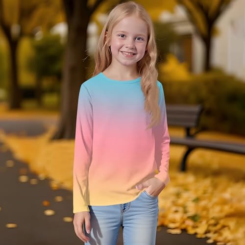 Clothes for Girls Long Sleeve Fall Girls Tshirts Stylish Crewneck Teen Shirts Graphic Casual Solid Clothes 3-14 Years3