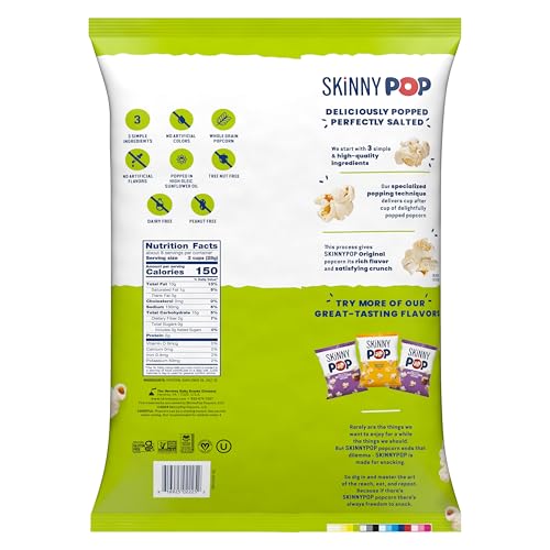 Image of SkinnyPop Popcorn, Original, Whole Grain, Dairy-Free Snack, 8oz Family Size Bag