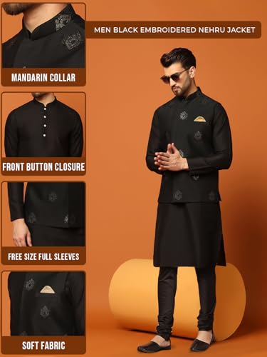Image of Kisah Men's Cotton Blend Embroidered Nehru Jacket Regular Fit | Designer Ethnic Layering | Wedding & Occasion Wear