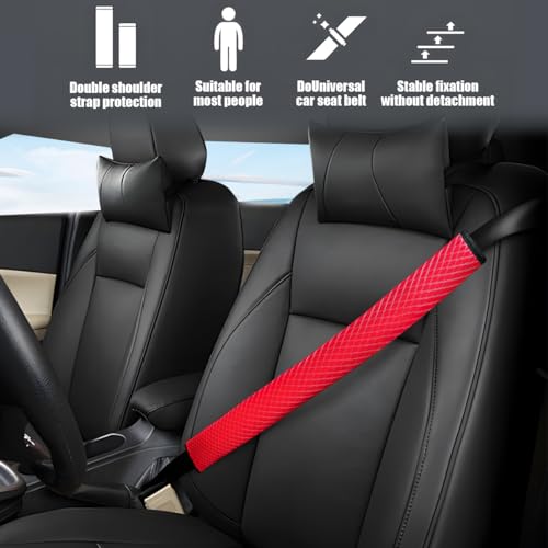 BESULEN Extra Long Car Seat Belt Cover, 2PCS Soft Vehicle Seatbelt Shoulder Strap Cushion Pad, Comfortable Auto Interior Neck Harness Protector Accessories, Universal for SUV RV Truck (Red)