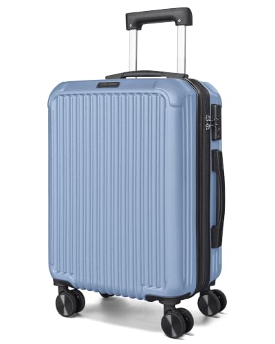 Image of LIGHT FLIGHT 20 Inch Carry On Luggage 22x14x9 Airline Approved, Light Blue | Durable ABS hardshell suitcase with TSA lock, 20% expandable capacity from 35L to 42L, silent 360 spinner wheels