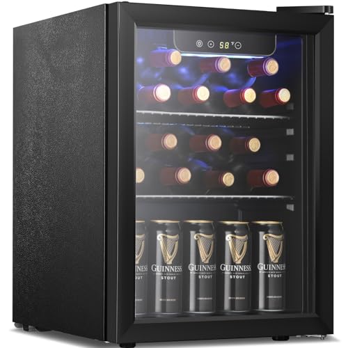 Antarctic Star Beverage Refrigerator Cooler,16 Bottle 66 Can Mini Fridge Glass Door for Beer Drinks or Wine for Home and Bar, Electronic Temperature Control, with Blue LED, 1.7 Cu.Ft