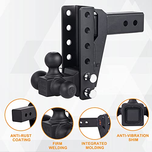 Gwtauto Adjustable Trailer Hitch, Tri-Ball (1-7/8" X 2" X 2-5/16") Drop Hitch, Fits 2.5-Inch Receiver Only, 7 Inch Drop Cushioned Hitch,18500 Lbs Gtw-Class 3 Tow Hitch For Heavy Duty Truck #TOP3