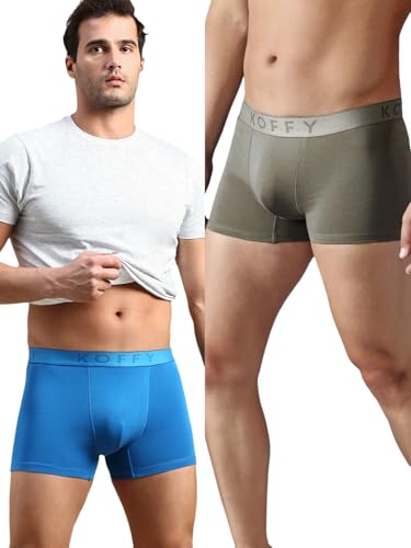 Image of KOFFY Men's Stretchable Cotton Lycra Long Trunk with C-Type Front Open | Wrinkle-Free | Ultra-Soft Elastic