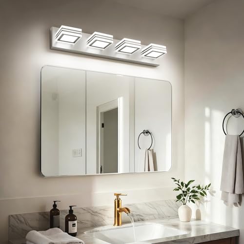 Image of SOLFART Bathroom Vanity Light Over Mirror - 4 Light Led Vanity Light Fixture 26inch Matt Lights for Medicine Cabinet
