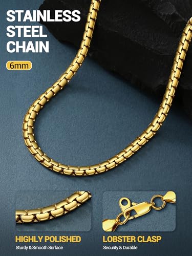 Image of PROSTEEL Stainless Steel Flat Box Link Chain Necklace for Men