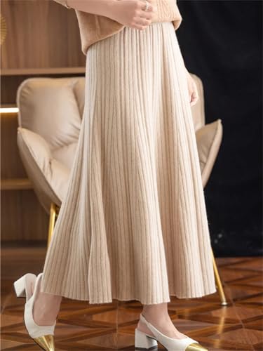 Women's Wool Skirt Long Pleated Skirt Autumn Winter Knitted Merino Wool Style Skirt3