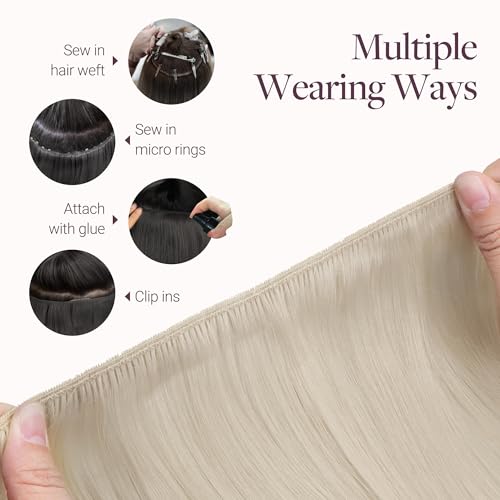 Image of GOO GOO Sew in Hair Extensions Real Human Hair, Weft Hair Extensions Human Hair, 60A Platinum Blonde 20inch 100g, Weft Bundles Straight Silky Remy Hair