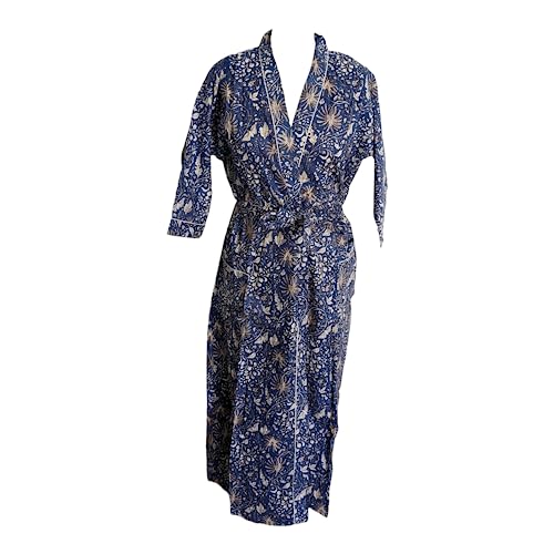 Kimono indien coton fait main Bleu Nuit : l'élégance artisanale de 125 cm