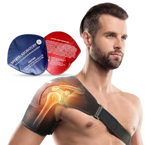 Sports Laboratory Shoulder Support for Women and Men Shoulder Brace Includes Hot and Cold Gel Pack for Frozen Shoulder Rotator Cuff Pain Relief Adjustable Shoulder Strap for Extra Comfort (Large)